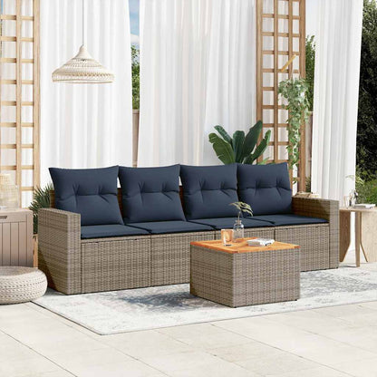 5-tlg. Garten-Sofagarnitur mit Kissen Grau Poly Rattan