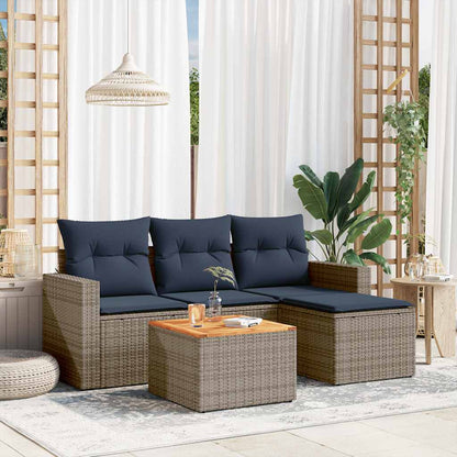 5-teiliges Gartensofa-Set mit Kissen, grau, Polyrattan