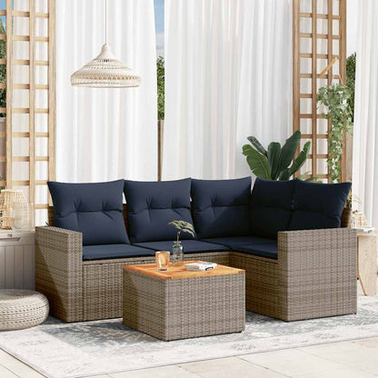 5-tlg. Garten-Sofagarnitur mit Kissen Grau Poly Rattan