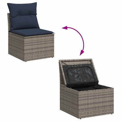 7-teiliges Gartensofa-Set mit Kissen, grau, Polyrattan
