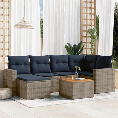 7-teiliges Gartensofa-Set mit Kissen, grau, Polyrattan