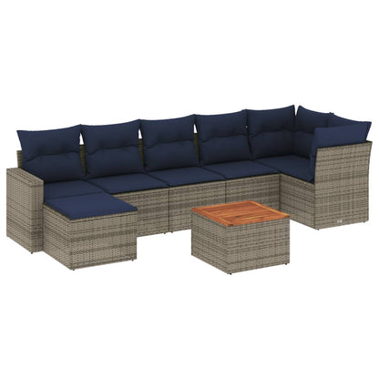 8-teiliges Gartensofa-Set mit Kissen, grau, Polyrattan