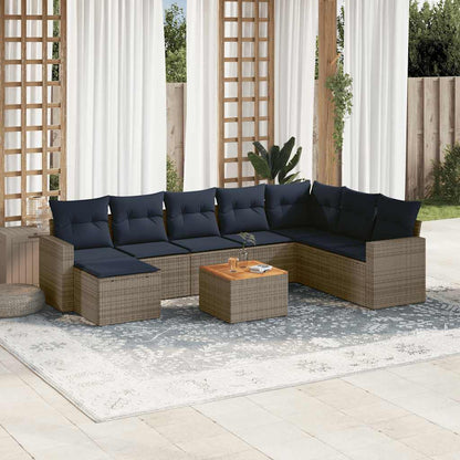 9-teiliges Gartensofa-Set mit Kissen, grau, Polyrattan