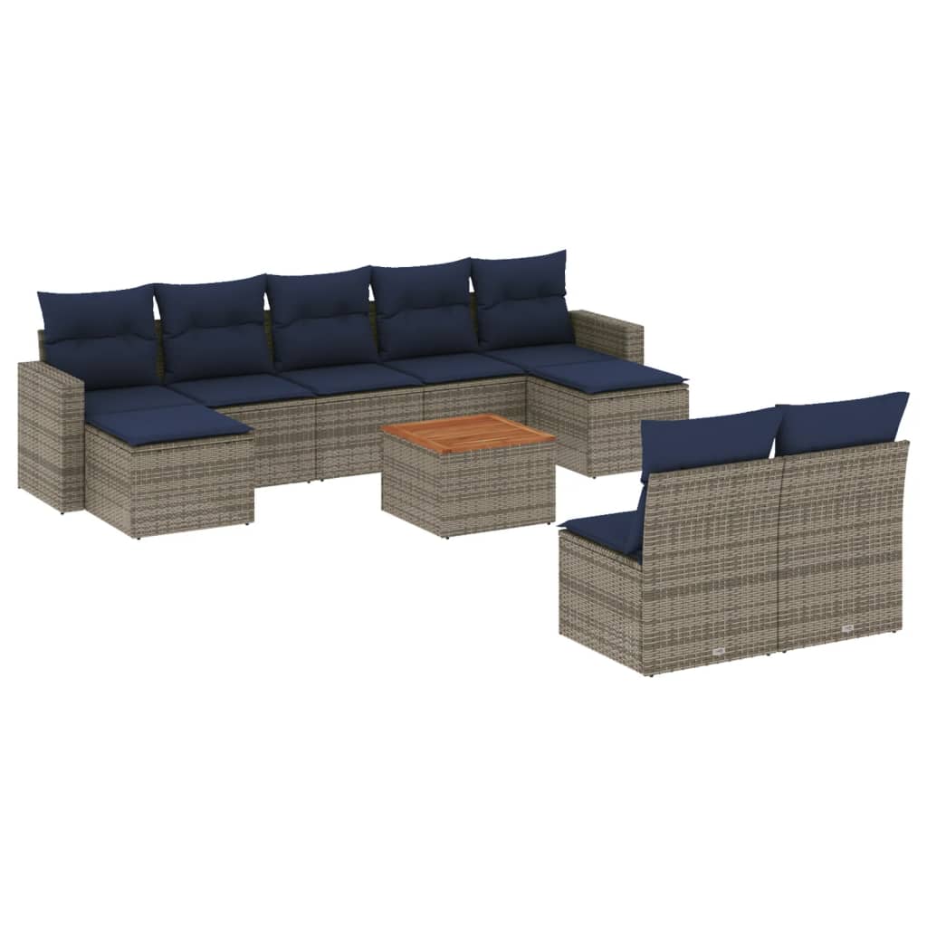 10-teiliges Gartensofa-Set mit Kissen, grau, Polyrattan