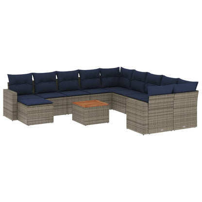 14-teiliges Gartensofa-Set mit Kissen, grau, Polyrattan