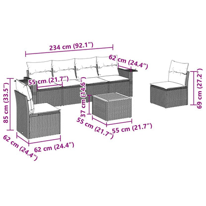 7-tlg. Garten-Sofagarnitur mit Kissen Schwarz Poly Rattan