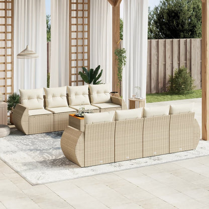 9-tlg. Garten-Sofagarnitur mit Kissen Beige Poly Rattan