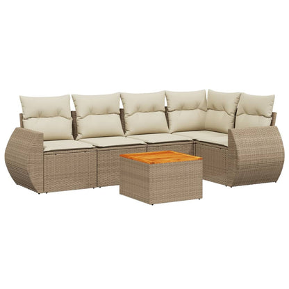 6-tlg. Garten-Sofagarnitur mit Kissen Beige Poly Rattan