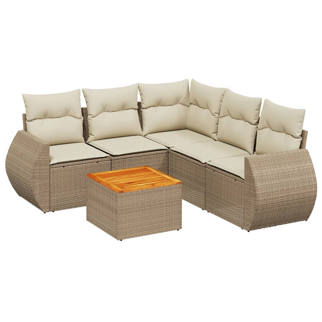 6-tlg. Garten-Sofagarnitur mit Kissen Beige Poly Rattan