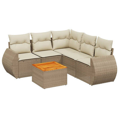6-tlg. Garten-Sofagarnitur mit Kissen Beige Poly Rattan