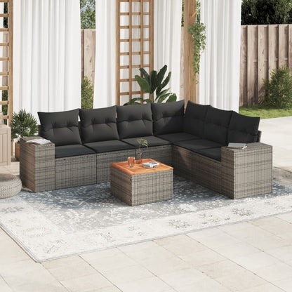 7-tlg. Garten-Sofagarnitur mit Kissen Grau Poly Rattan