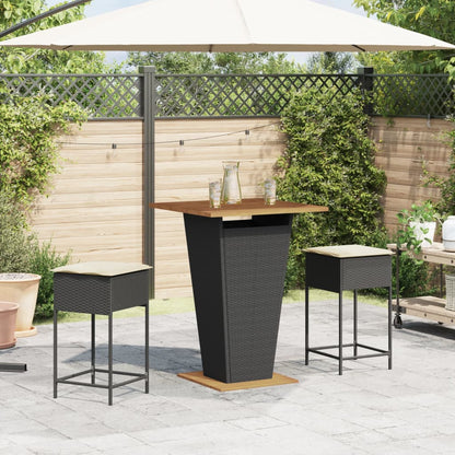 3-tlg. Gartenbar-Set mit Kissen Schwarz Poly Rattan