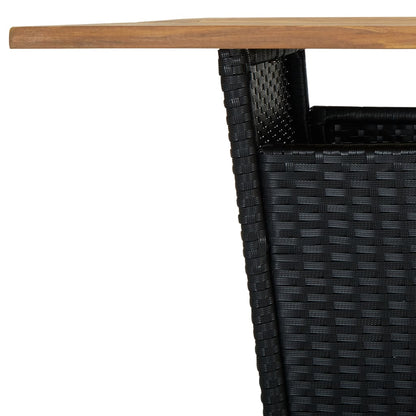3-tlg. Gartenbar-Set mit Kissen Schwarz Poly Rattan
