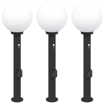 Pollerleuchten mit Sensor&Steckdose 3 Stk. 80 cm Schwarz IP44