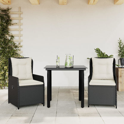 3-tlg. Garten-Essgruppe mit Kissen Schwarz Poly Rattan