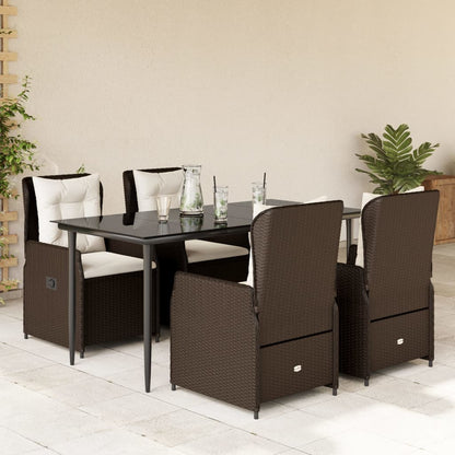 5-tlg. Garten-Essgruppe mit Kissen Braun Poly Rattan