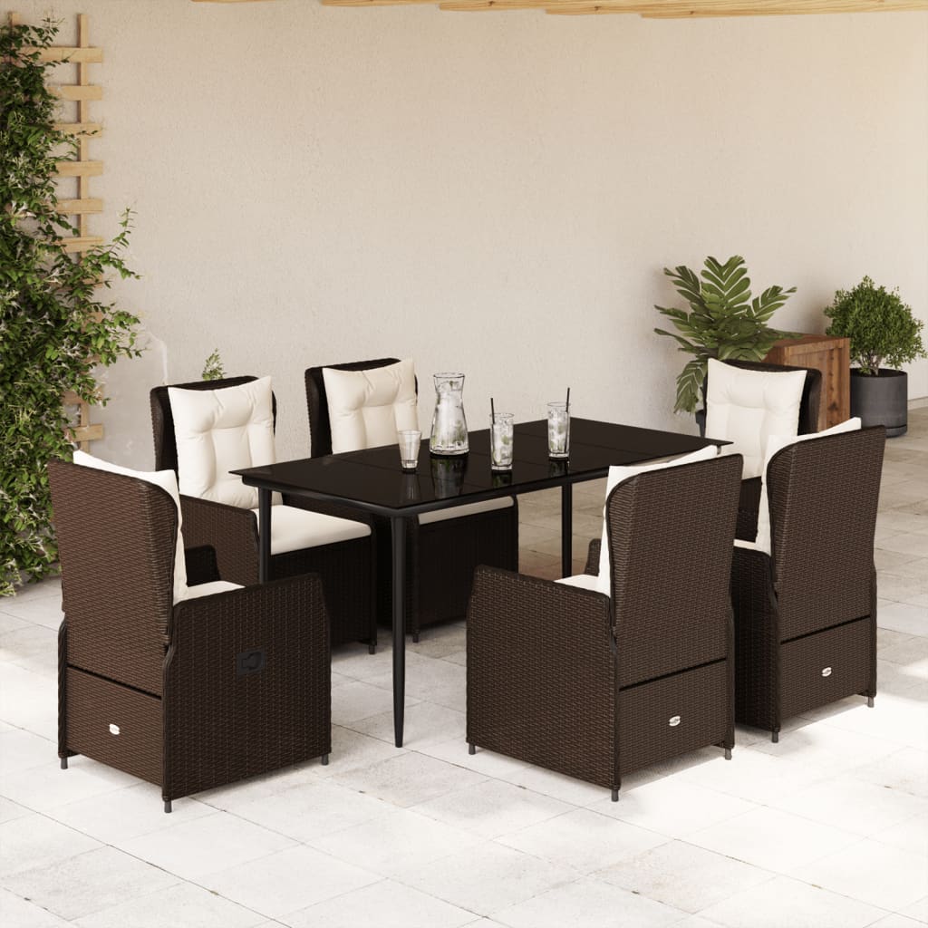 7-tlg. Garten-Essgruppe mit Kissen Braun Poly Rattan