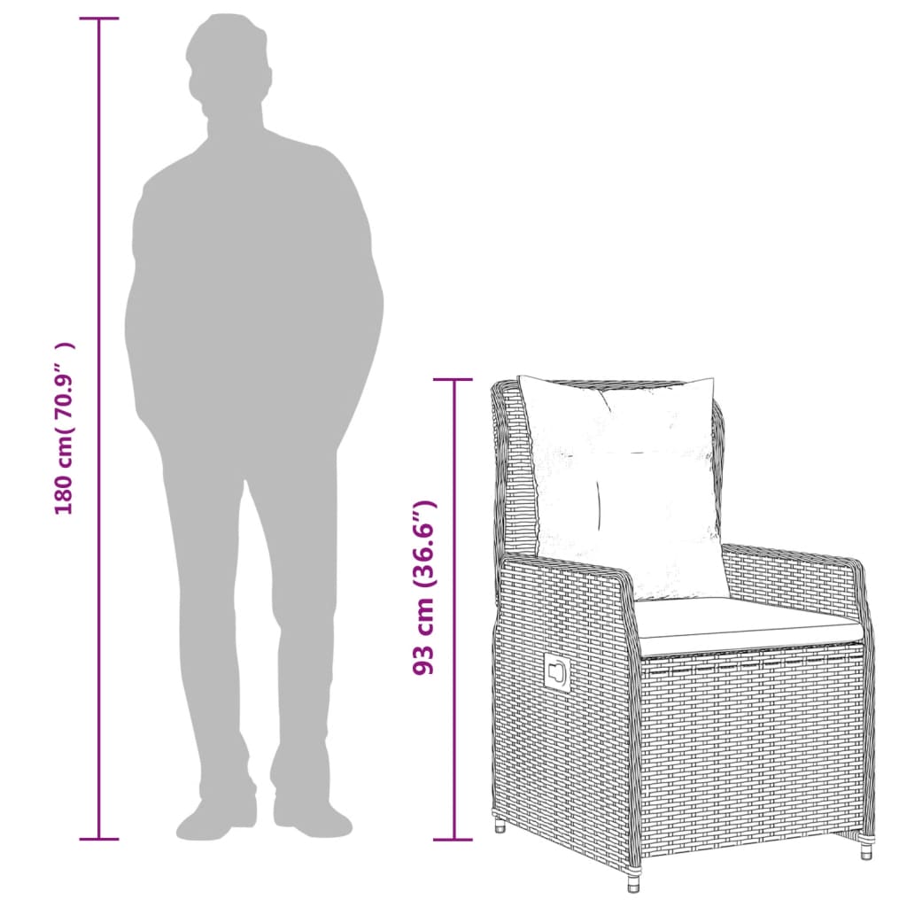 3-tlg. Garten-Essgruppe mit Kissen Grau Poly Rattan