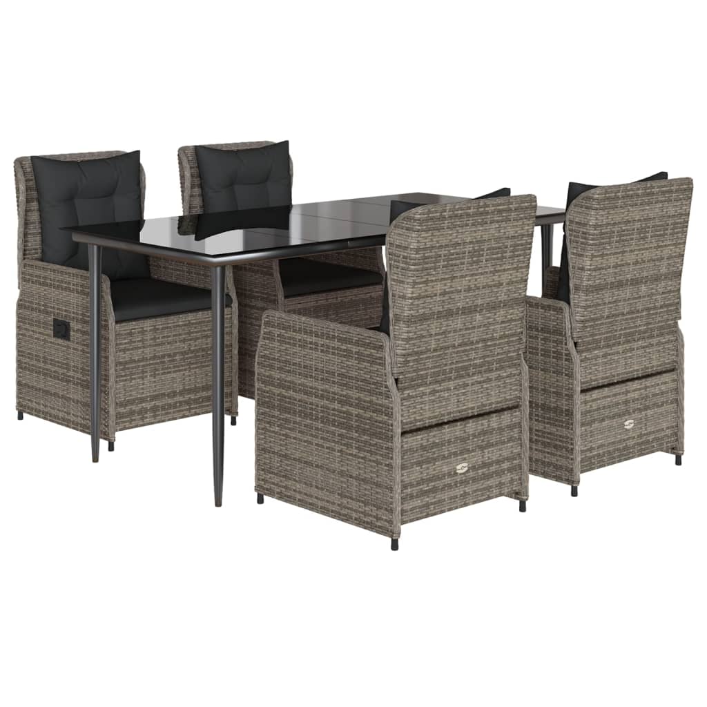 5-tlg. Garten-Essgruppe mit Kissen Grau Poly Rattan