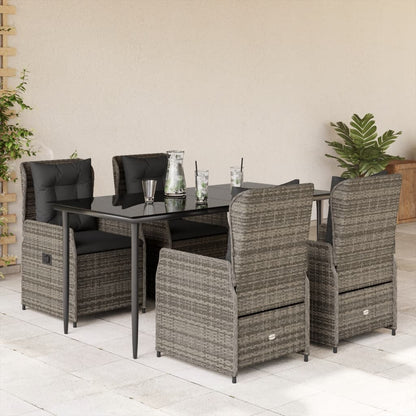 5-tlg. Garten-Essgruppe mit Kissen Grau Poly Rattan