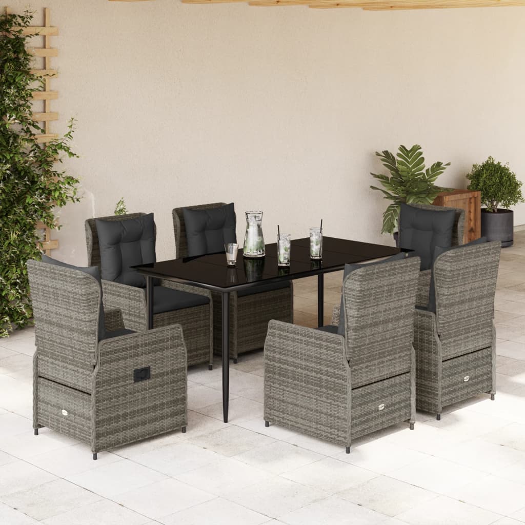 7-tlg. Garten-Essgruppe mit Kissen Grau Poly Rattan