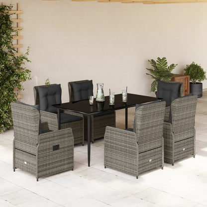 7-tlg. Garten-Essgruppe mit Kissen Grau Poly Rattan