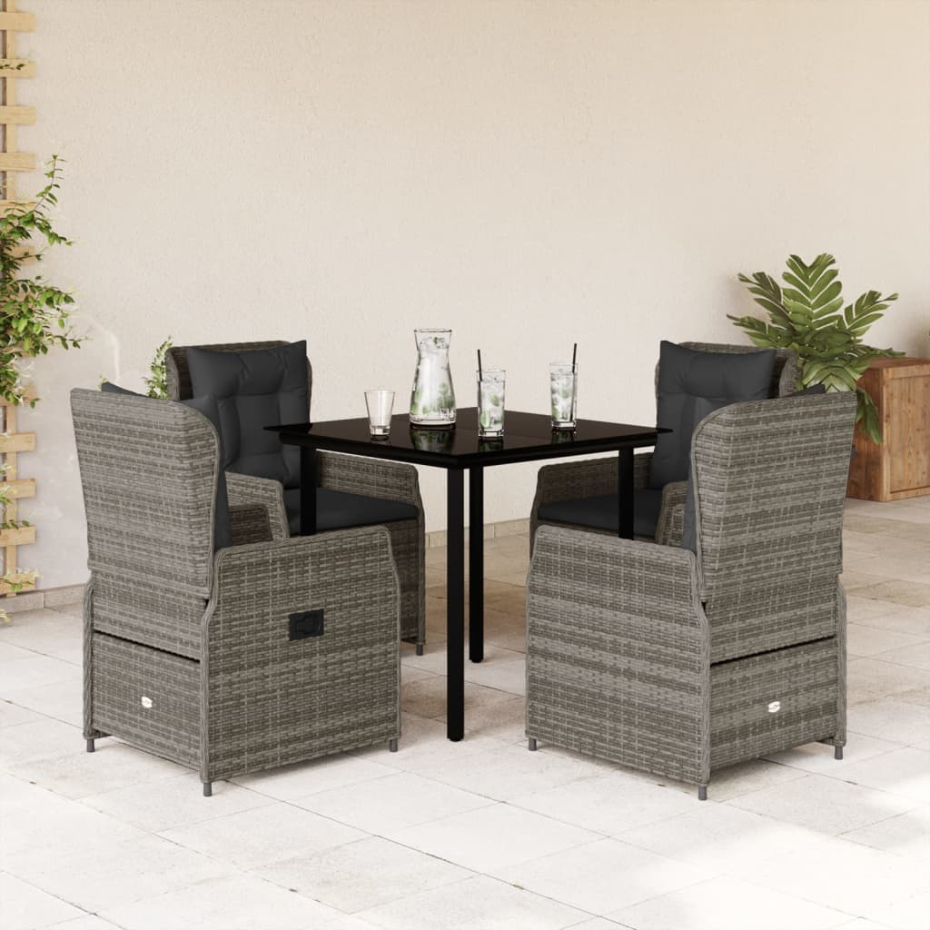 5-tlg. Garten-Essgruppe mit Kissen Grau Poly Rattan