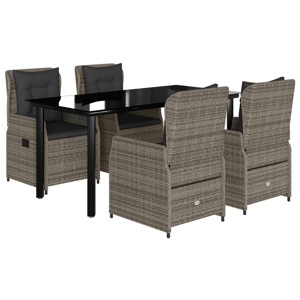 5-tlg. Garten-Essgruppe mit Kissen Grau Poly Rattan