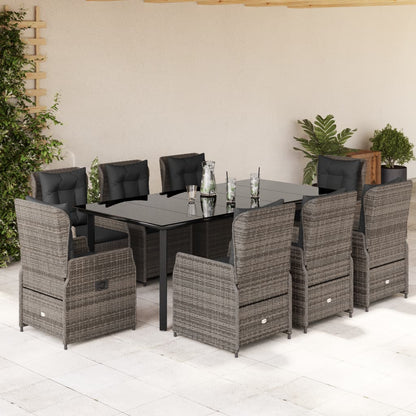9-tlg. Garten-Essgruppe mit Kissen Grau Poly Rattan