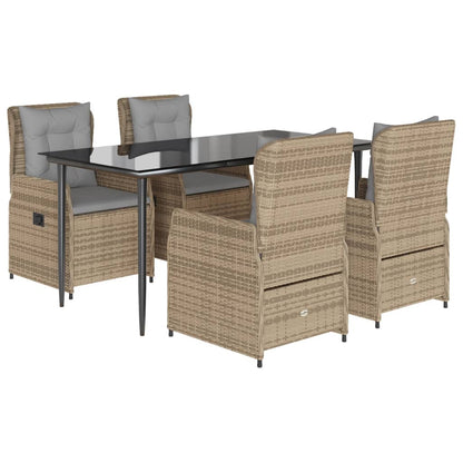 5-tlg. Garten-Essgruppe mit Kissen Beige Poly Rattan