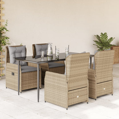 5-tlg. Garten-Essgruppe mit Kissen Beige Poly Rattan