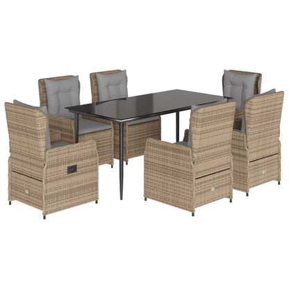 7-tlg. Garten-Essgruppe mit Kissen Beige Poly Rattan