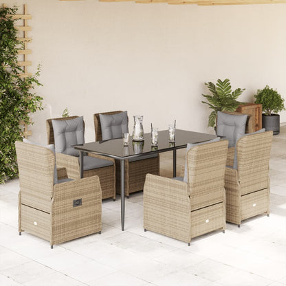 7-tlg. Garten-Essgruppe mit Kissen Beige Poly Rattan