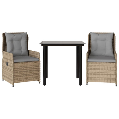 3-tlg. Garten-Essgruppe mit Kissen Beige Poly Rattan