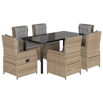 7-tlg. Garten-Essgruppe mit Kissen Beige Poly Rattan