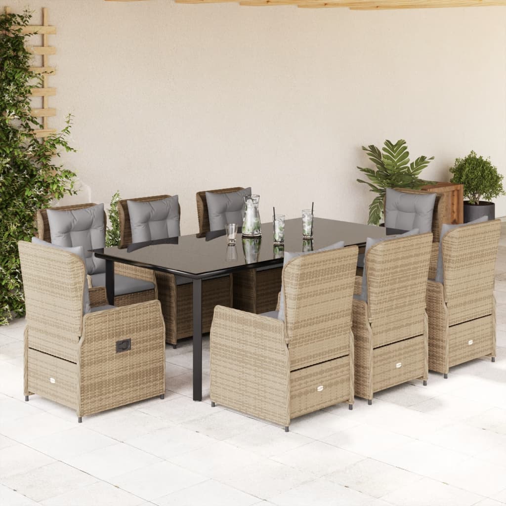9-tlg. Garten-Essgruppe mit Kissen Beige Poly Rattan
