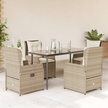5-tlg. Garten-Essgruppe mit Kissen Beige Poly Rattan