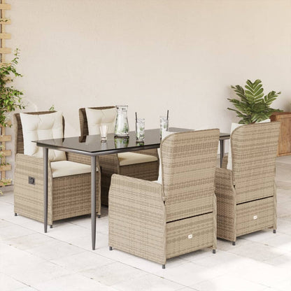 5-tlg. Garten-Essgruppe mit Kissen Beige Poly Rattan