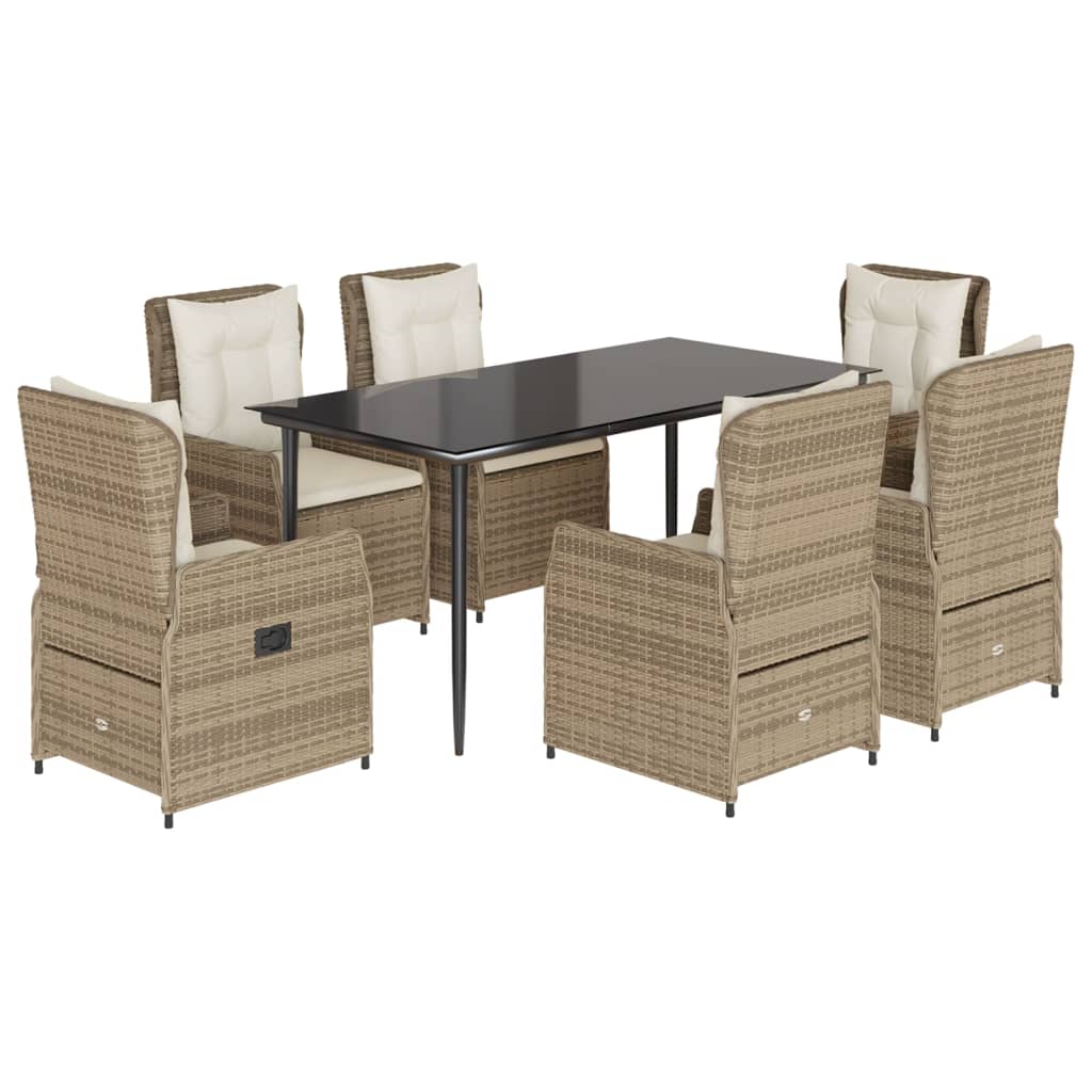 7-tlg. Garten-Essgruppe mit Kissen Beige Poly Rattan