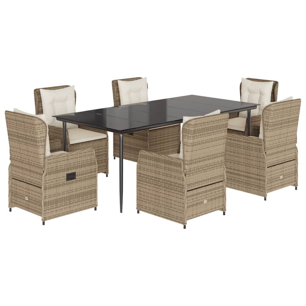 7-tlg. Garten-Essgruppe mit Kissen Beige Poly Rattan