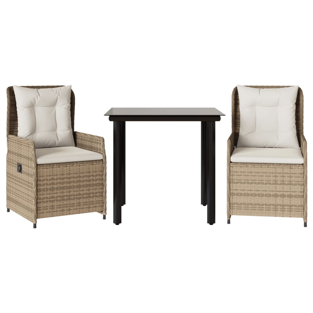 3-tlg. Garten-Essgruppe mit Kissen Beige Poly Rattan