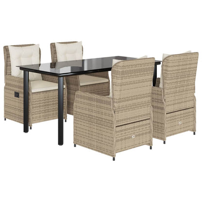 5-tlg. Garten-Essgruppe mit Kissen Beige Poly Rattan