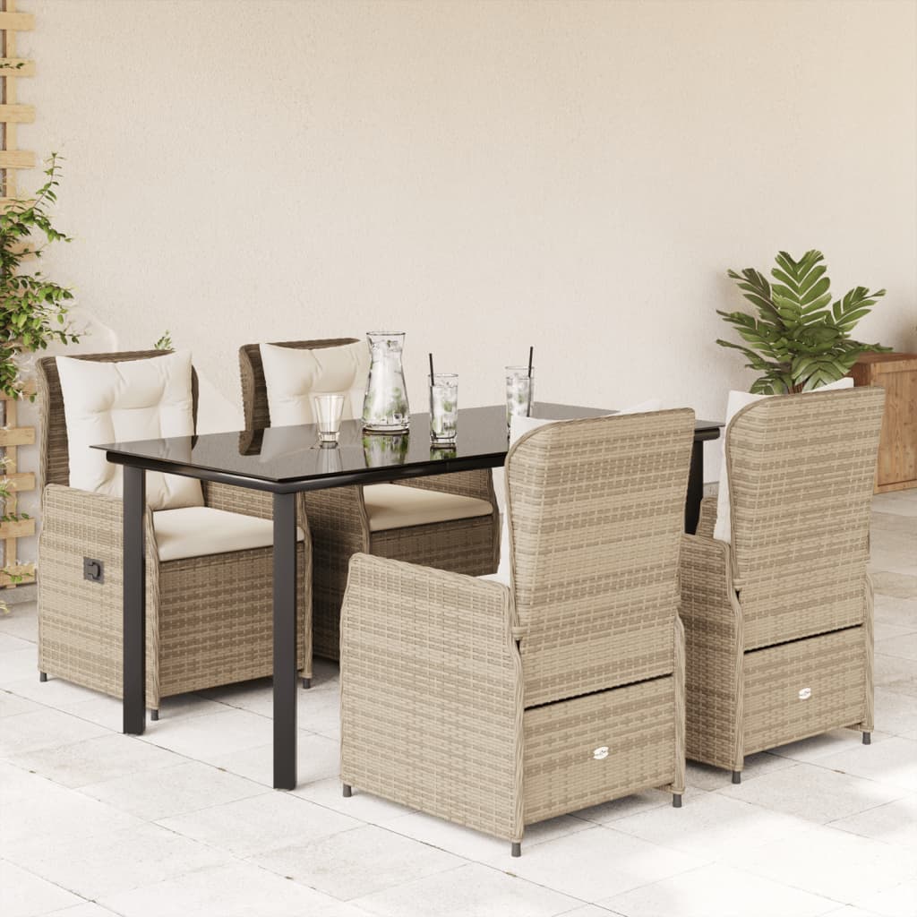 5-tlg. Garten-Essgruppe mit Kissen Beige Poly Rattan
