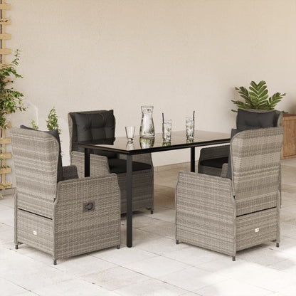 5-tlg. Garten-Essgruppe mit Kissen Hellgrau Poly Rattan