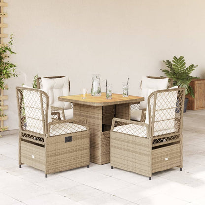 5-tlg. Garten-Essgruppe mit Kissen Beige Poly Rattan