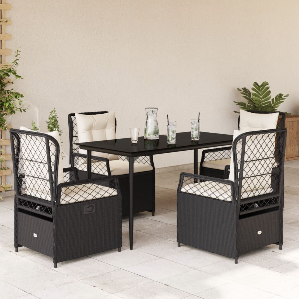 5-tlg. Garten-Essgruppe mit Kissen Schwarz Poly Rattan