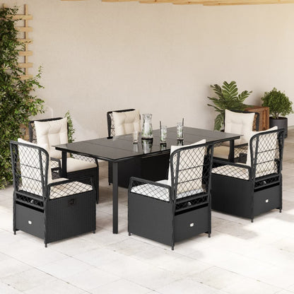 7-tlg. Garten-Essgruppe mit Kissen Schwarz Poly Rattan