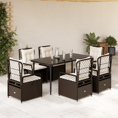7-tlg. Garten-Essgruppe mit Kissen Braun Poly Rattan