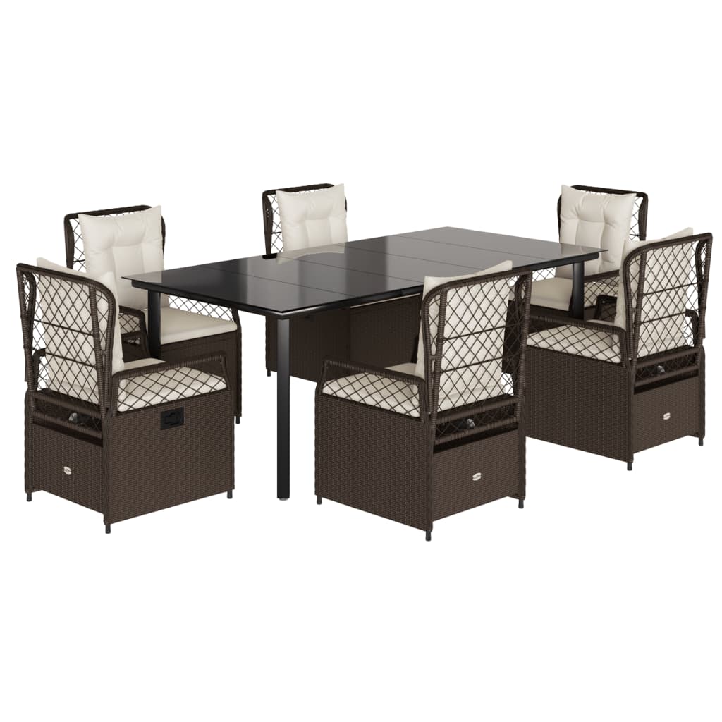 7-tlg. Garten-Essgruppe mit Kissen Braun Poly Rattan