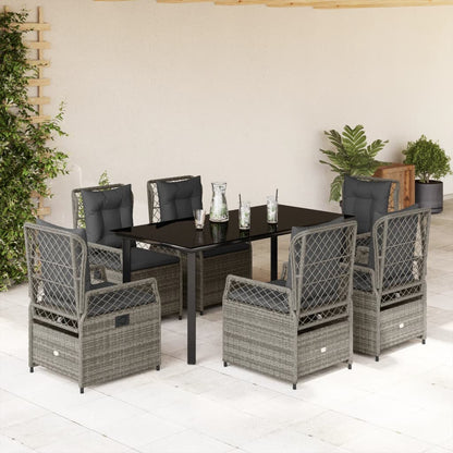 7-tlg. Garten-Essgruppe mit Kissen Grau Poly Rattan